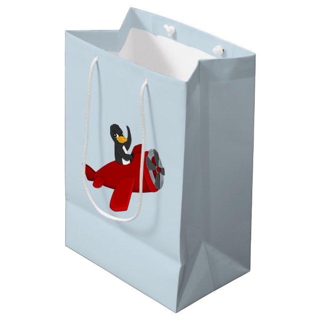 Flying penguin cartoon medium gift bag (Front Angled)