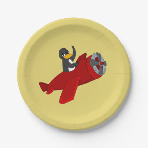 Flying penguin cartoon paper plates