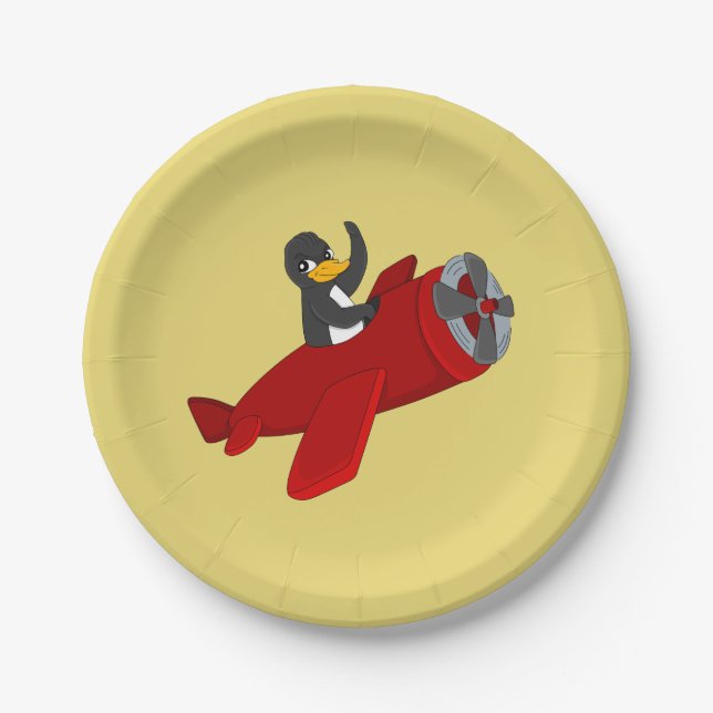 Flying penguin cartoon paper plates (Front)
