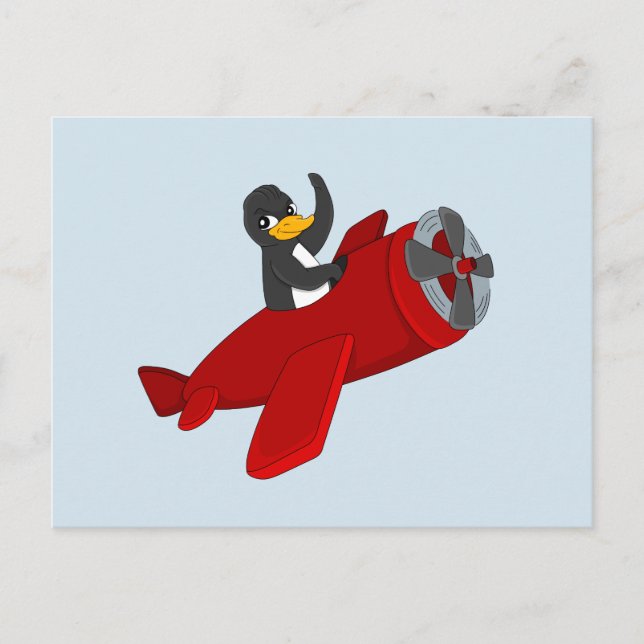 Flying penguin cartoon postcard (Front)