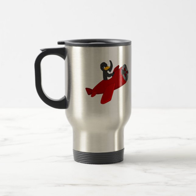 Flying penguin cartoon travel mug (Left)