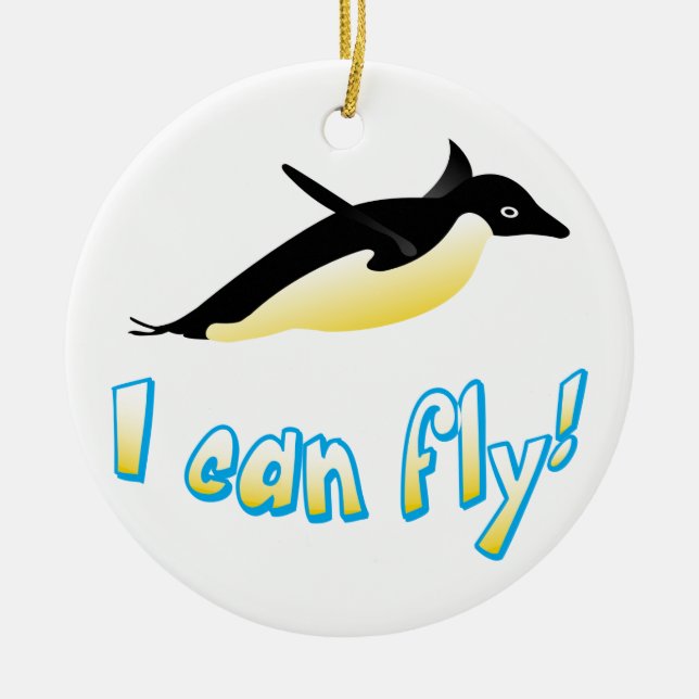 Flying penguin ceramic tree decoration (Front)