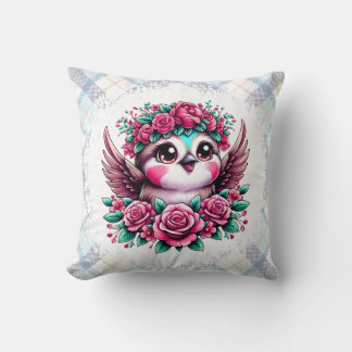 Flying Penguin with Pink Roses Cushion