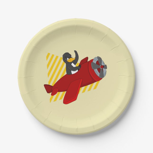 Flying penguing cartoon paper plates (Front)