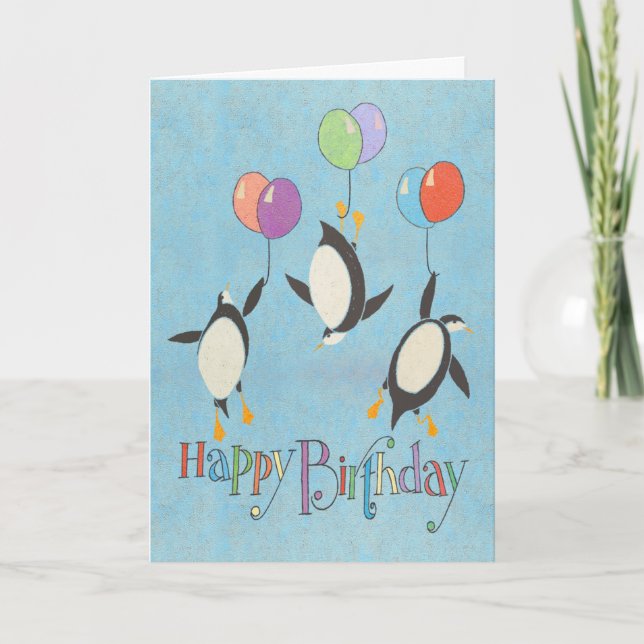 Flying Penguins Birthday Card (Front)