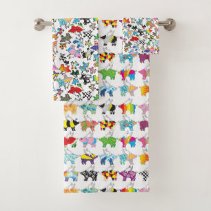 Flying pig bath towel set
