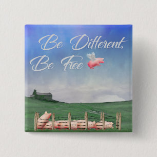 Flying Pig Be Different 15 Cm Square Badge