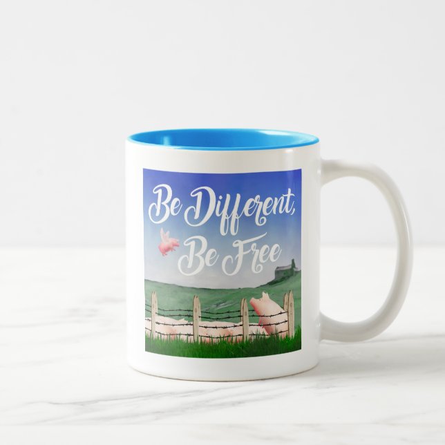 Flying Pig-Be Different Two-Tone Coffee Mug (Right)