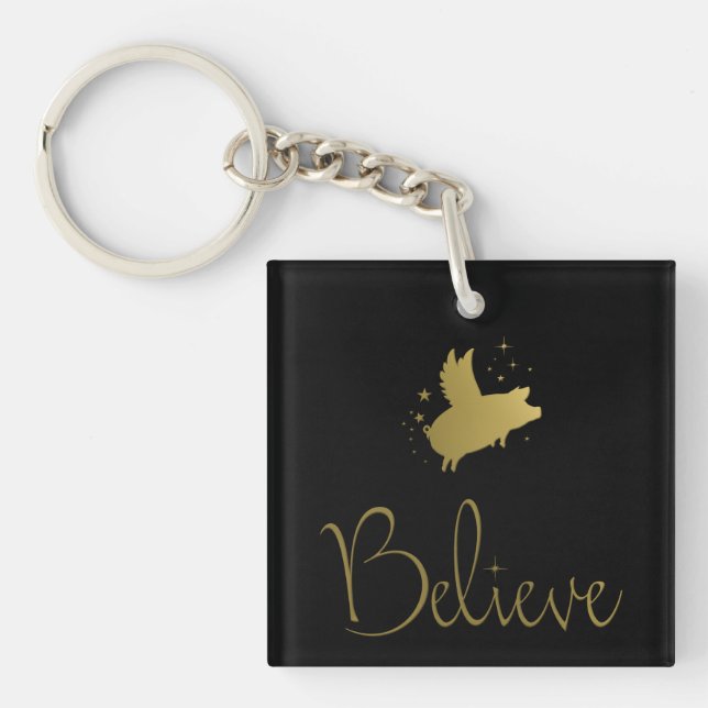 Flying Pig-Believe Key Ring (Front)