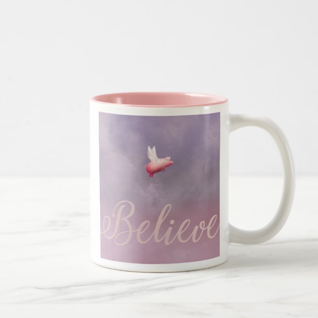 Flying Pig-Believe Two-Tone Coffee Mug (Right)