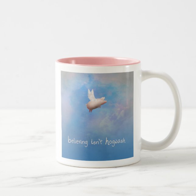 Flying Pig-Believing Isn't Hogwash Two-Tone Coffee Mug (Right)