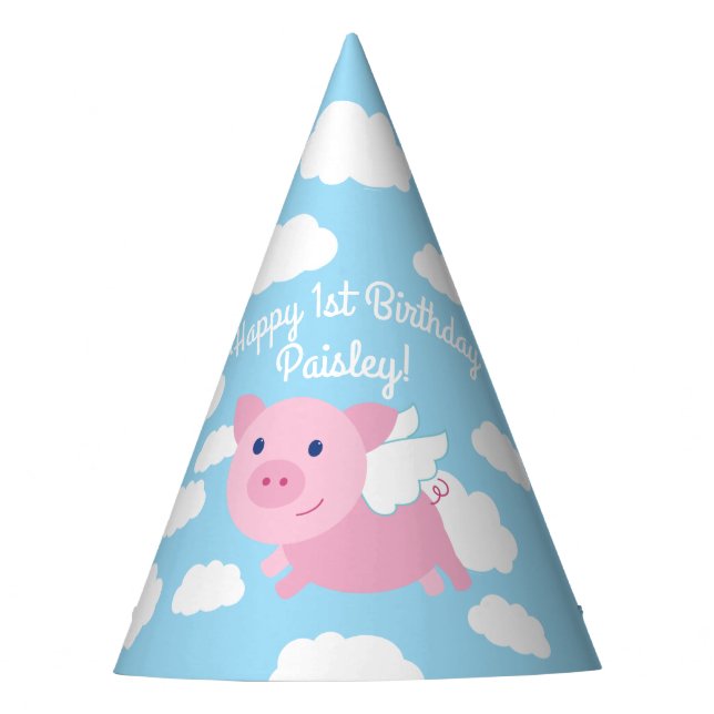 Flying Pig Birthday Party Hat (Front)