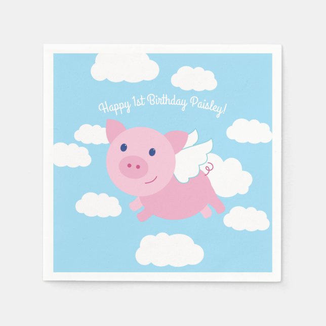 Flying Pig Birthday Party Kids Napkin (Front)
