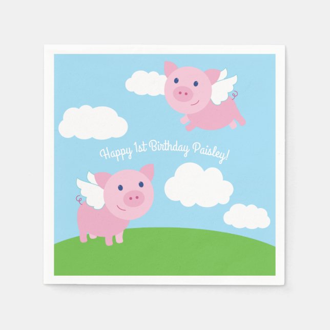 Flying Pig Birthday Party Napkin (Front)