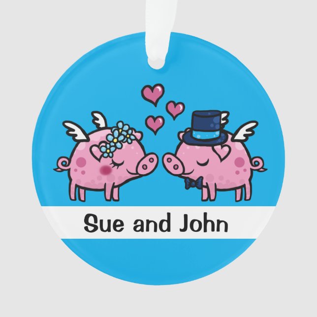 Flying pig bride and groom customisable ornament (Front)