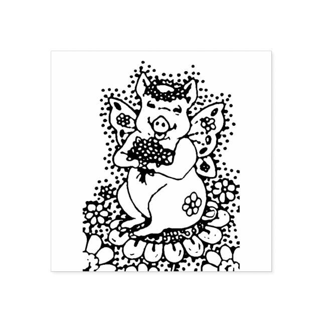 FLYING PIG, BUTTERFLY WINGS, GARDEN FAIRY WHIMSY RUBBER STAMP (Imprint)