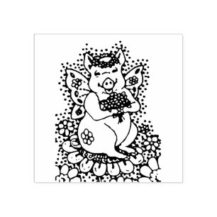 FLYING PIG, BUTTERFLY WINGS, GARDEN FAIRY WHIMSY RUBBER STAMP