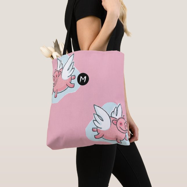 Flying Pig Chinese Year Monogram Choose Colour Tote Bag (Close Up)