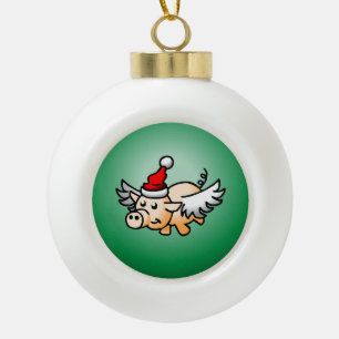 Flying Pig Christmas Ceramic Ball Ornament