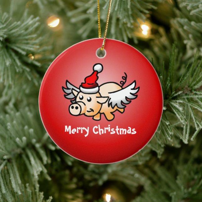 Flying Pig Christmas Ceramic Ornament (Tree)