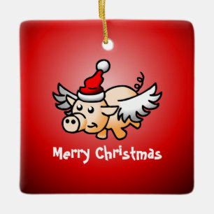 Flying Pig Christmas Ceramic Ornament
