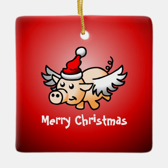 Flying Pig Christmas Ceramic Ornament (Front)