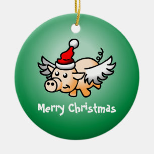 Flying Pig Christmas Ceramic Ornament