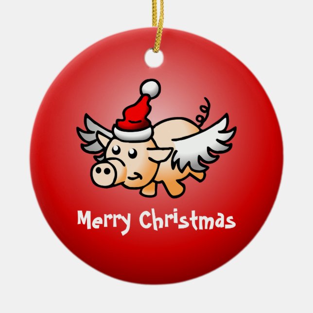 Flying Pig Christmas Ceramic Ornament (Front)
