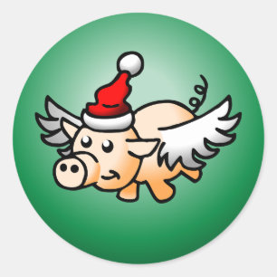 Flying Pig Christmas Classic Round Sticker