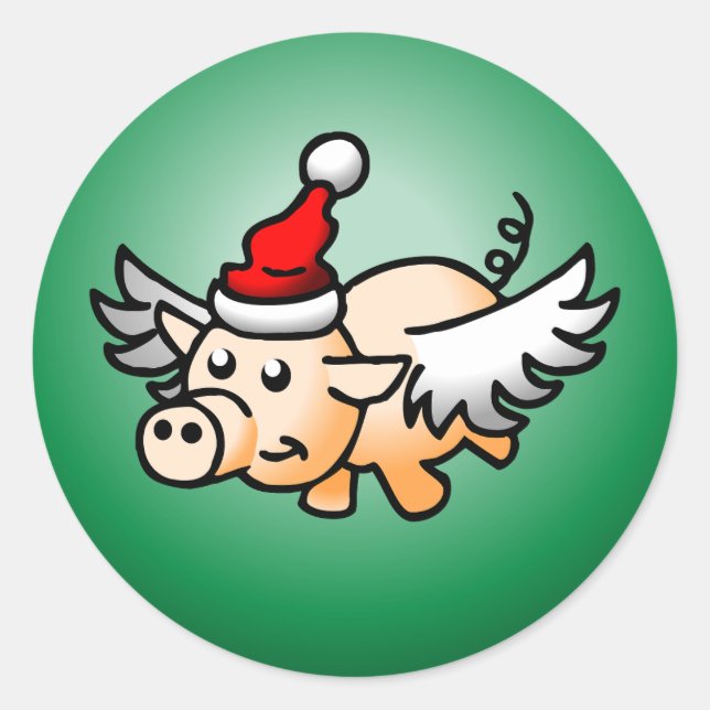 Flying Pig Christmas Classic Round Sticker (Front)