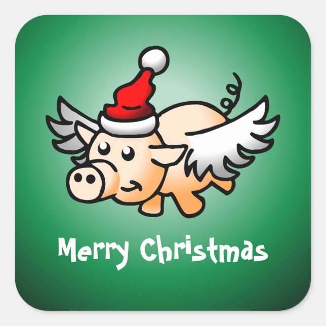 Flying Pig Christmas Classic Square Sticker (Front)