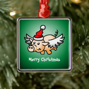 Flying Pig Christmas Metal Tree Decoration