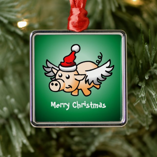 Flying Pig Christmas Metal Tree Decoration (Tree)