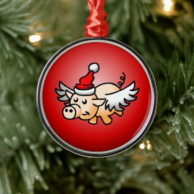 Flying Pig Christmas Metal Tree Decoration (Tree)