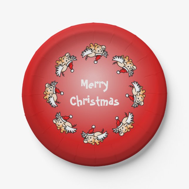 Flying Pig Christmas Paper Plate (Front)