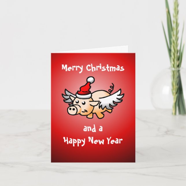 Flying Pig Christmas Photo Card (Front)