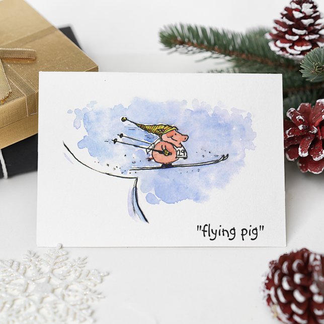 Flying Pig - Cool Ski Jumping Pig Athlete Postcard (Creator Uploaded)