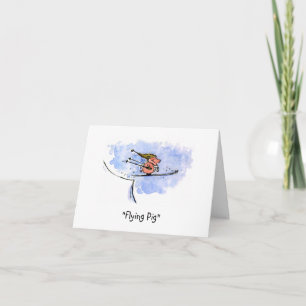 "Flying Pig" Cool Ski Jumping Pig Just for Fun Card