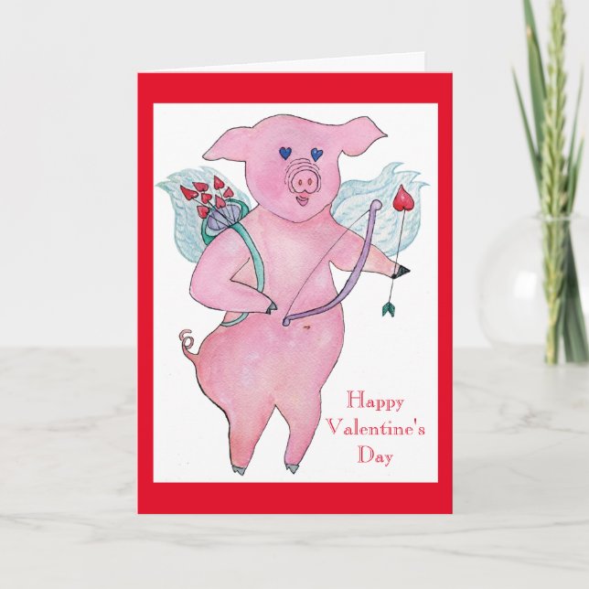 Flying Pig , cupig Valentine card (Front)