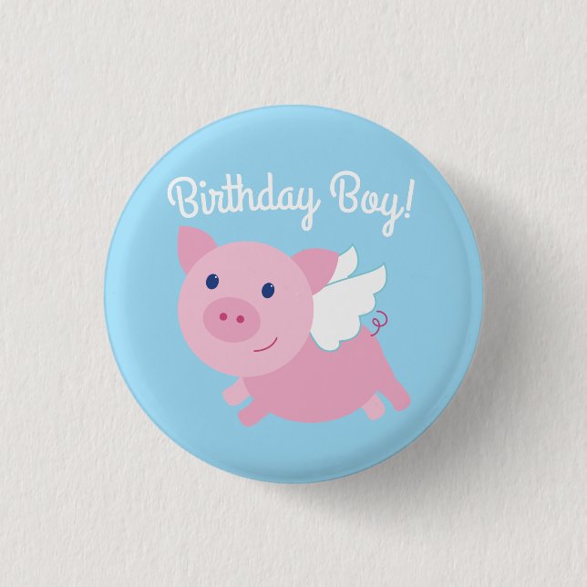 Flying Pig Cute 1st Birthday Button Pin (Front)