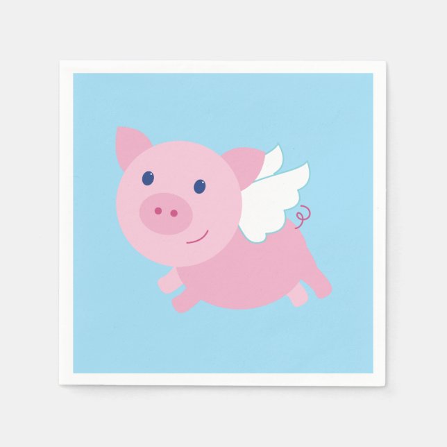 Flying Pig Cute 1st Birthday Party Napkins (Front)