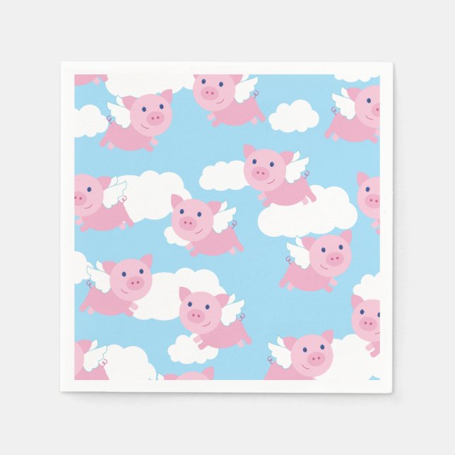 Flying Pig Cute 1st Birthday Party Napkins (Front)