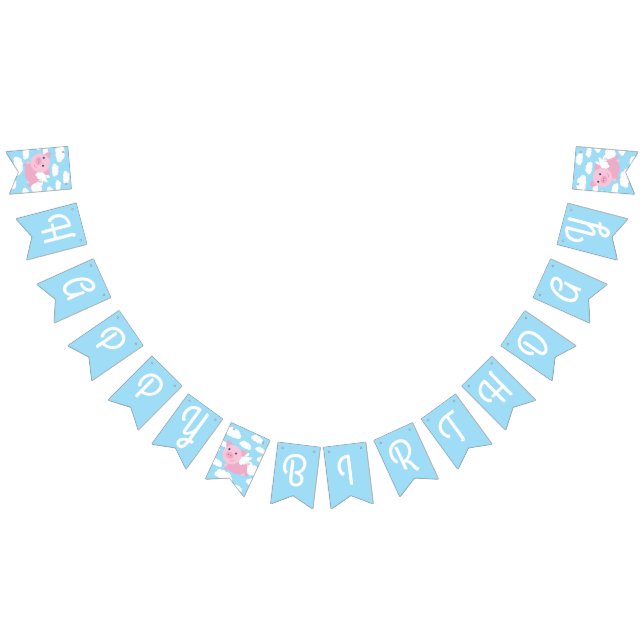 Flying Pig Cute Happy Birthday Bunting Banner (All)