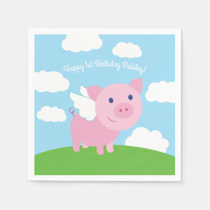 Flying Pig Cute Kid's Birthday Party Napkin