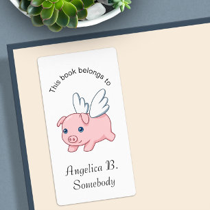 Flying Pig - Cute Piglet with Wings Bookplate