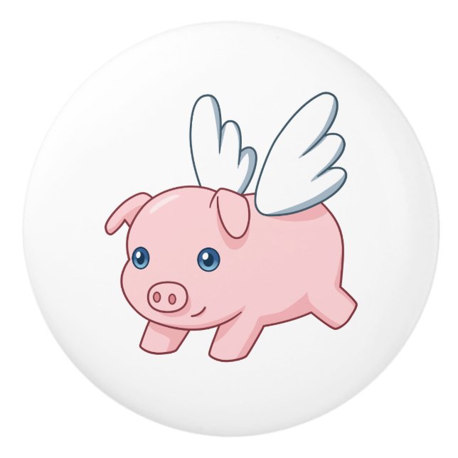 Flying Pig - Cute Piglet with Wings Ceramic Knob (Front)