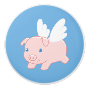 Flying Pig - Cute Piglet with Wings Ceramic Knob