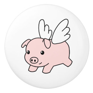 Flying Pig - Cute Piglet with Wings Ceramic Knob