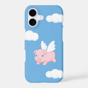 Flying Pig - Cute Piglet with Wings on Blue