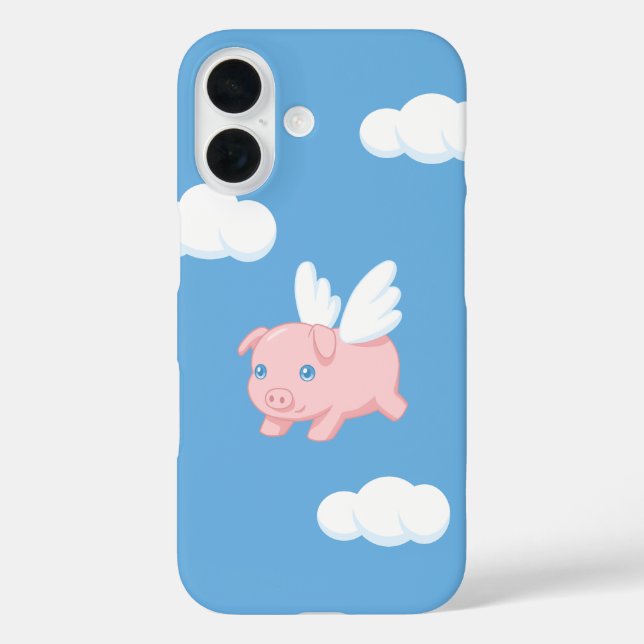 Flying Pig - Cute Piglet with Wings on Blue Case-Mate iPhone Case (Back)